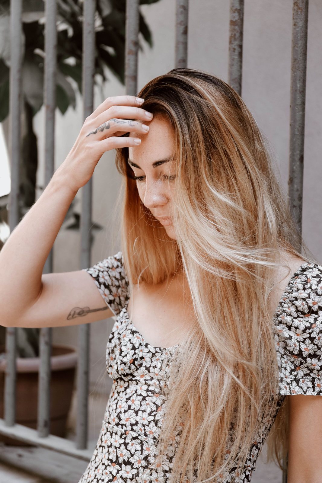 Bronde to blonde balayage ribbons on long layered hair
