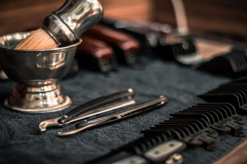 Shaving brush and razor on the counter