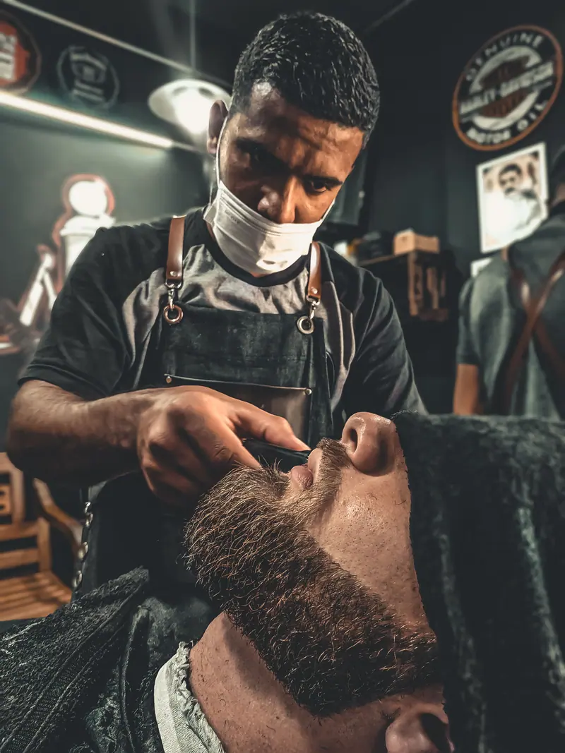 Barber portrait, black and white