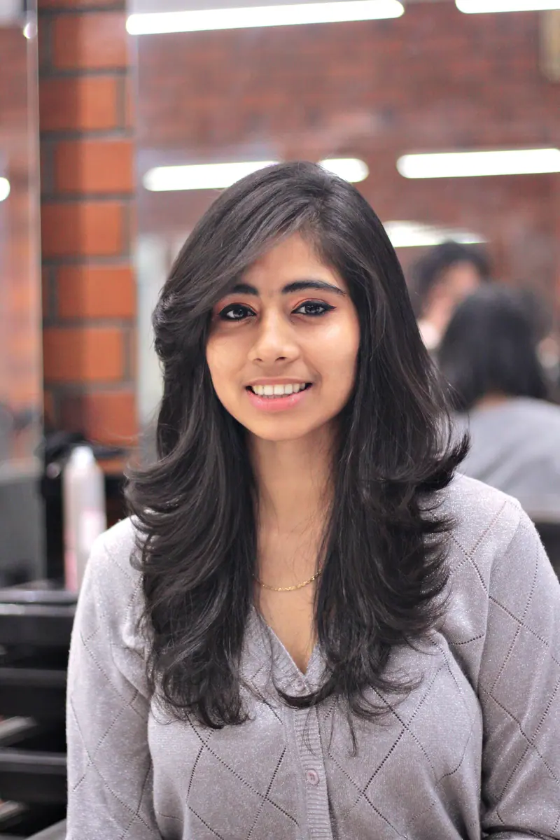 Sleek dark blowout in the salon