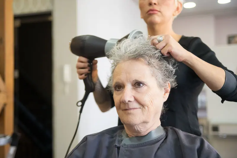 Blow-drying silver hair