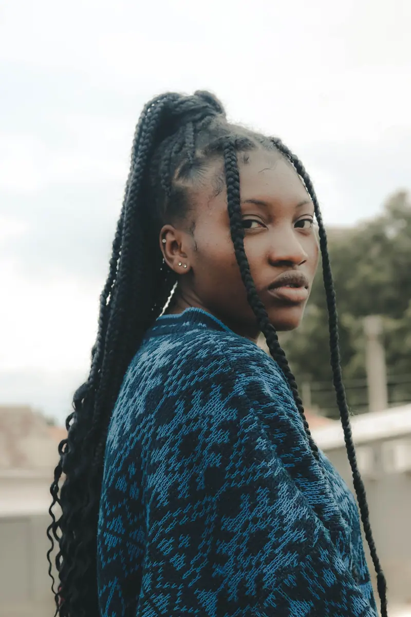 Long braids outdoors