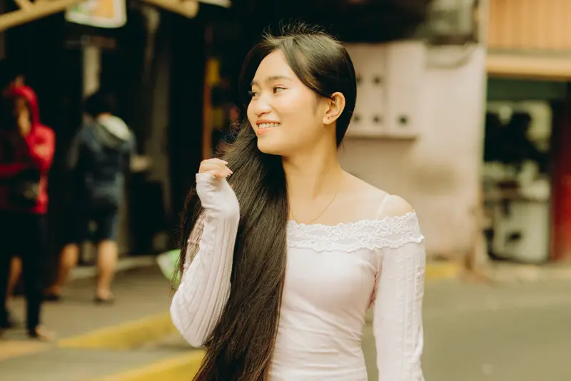 Very long hair, outdoor portrait