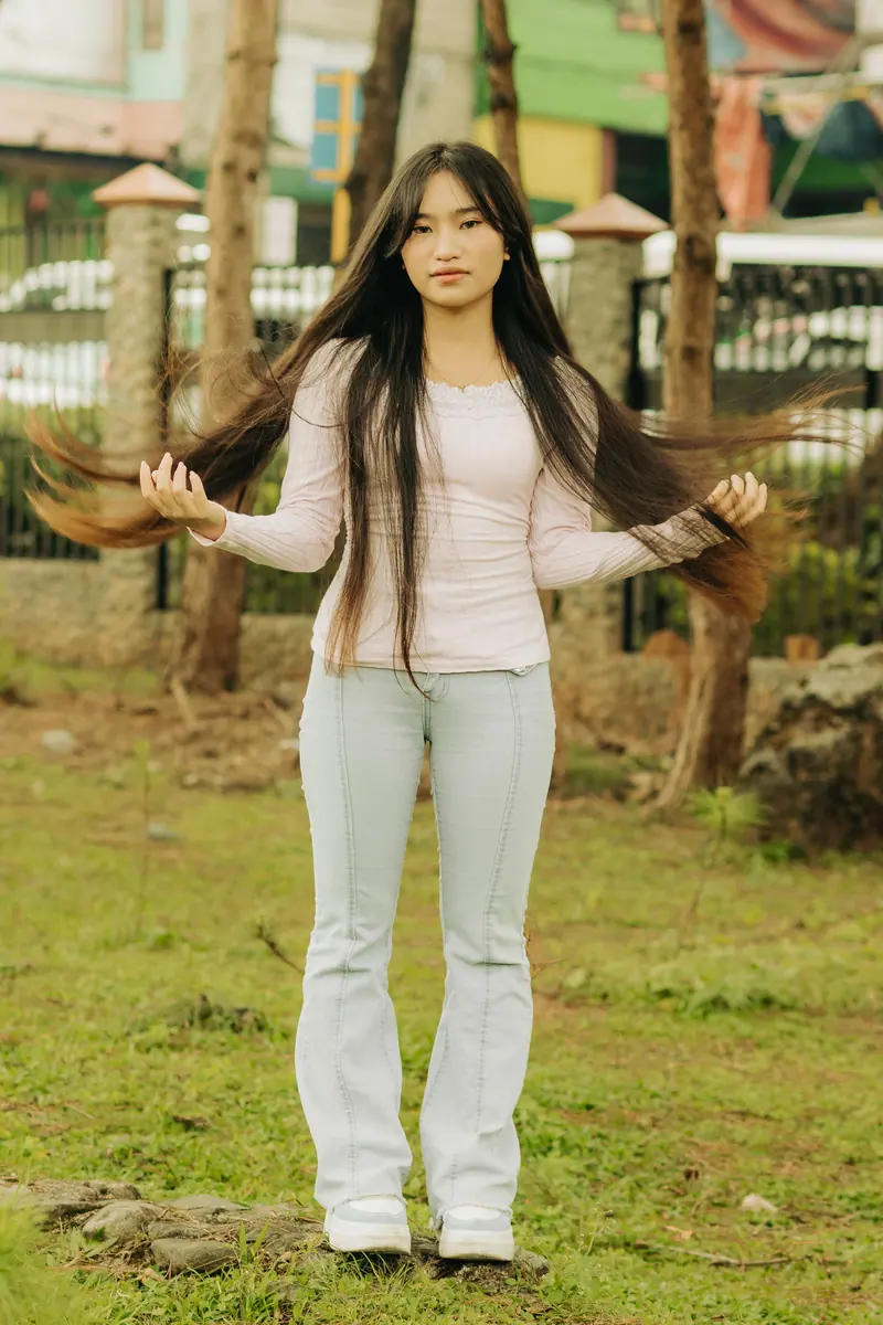 Long hair in a garden