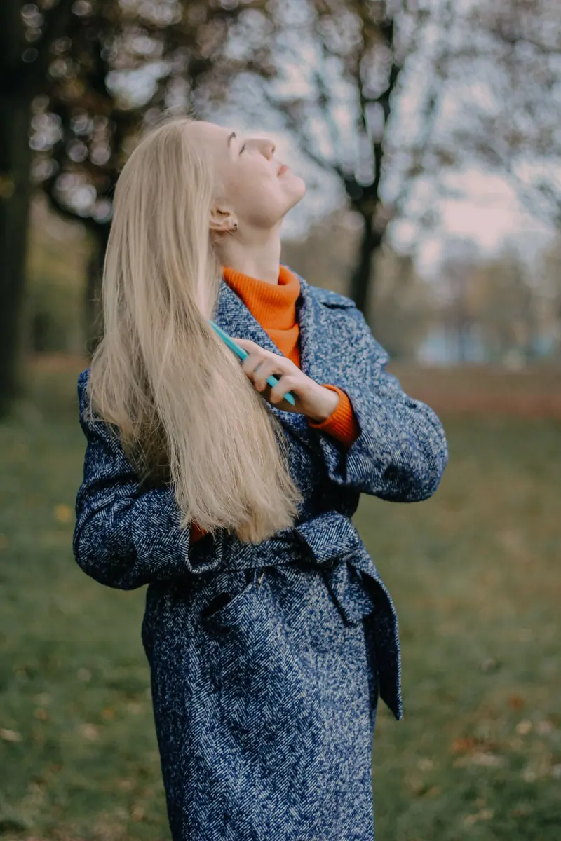 Long platinum hair outdoors
