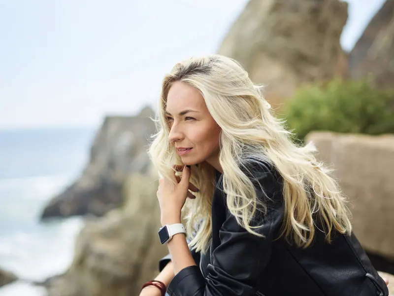 Long blonde waves by the sea