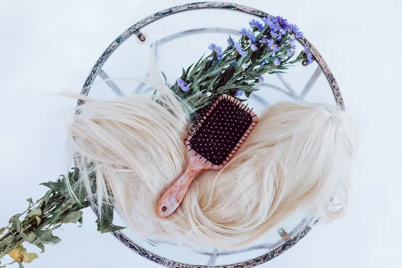 Blonde hair piece with lavender sprigs