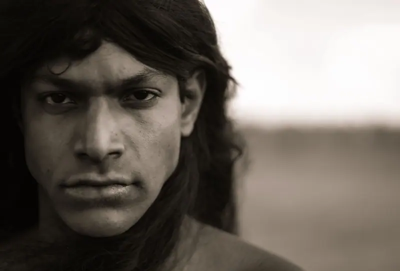 Sepia portrait with long dark hair