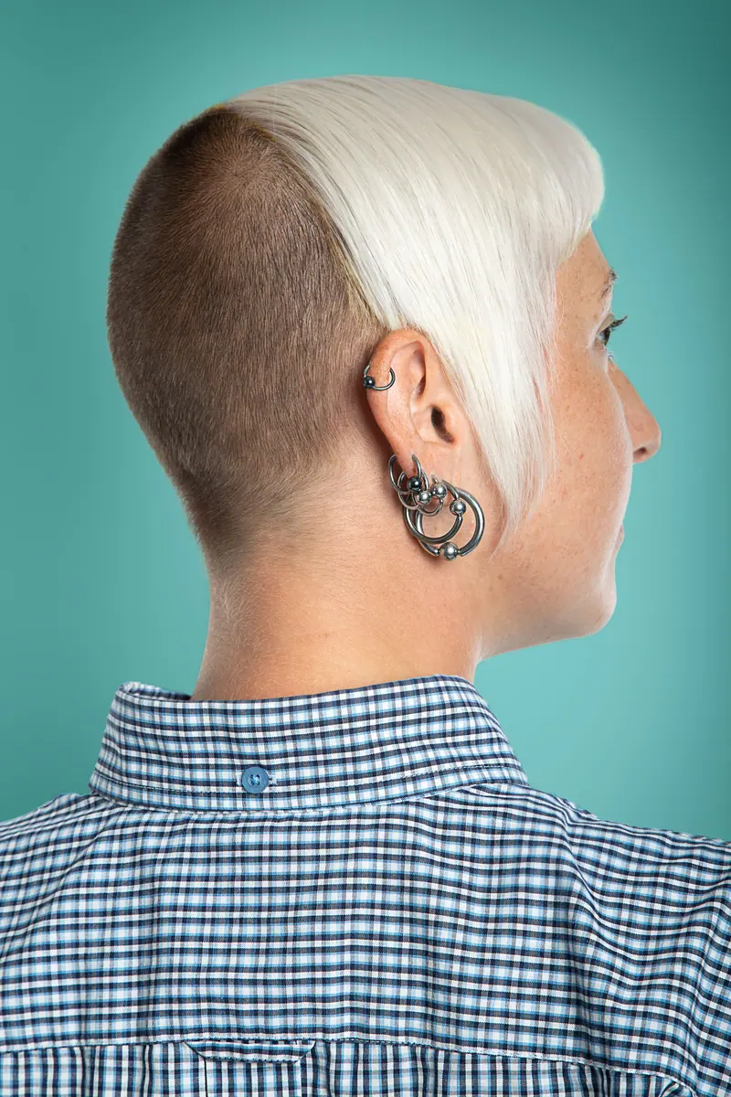 Platinum bob over a shaved side