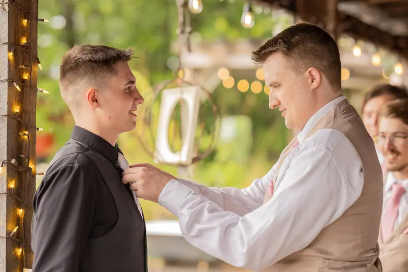 Fixing a tie before the ceremony