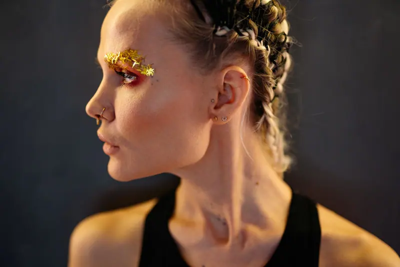 Gold-flecked braided updo