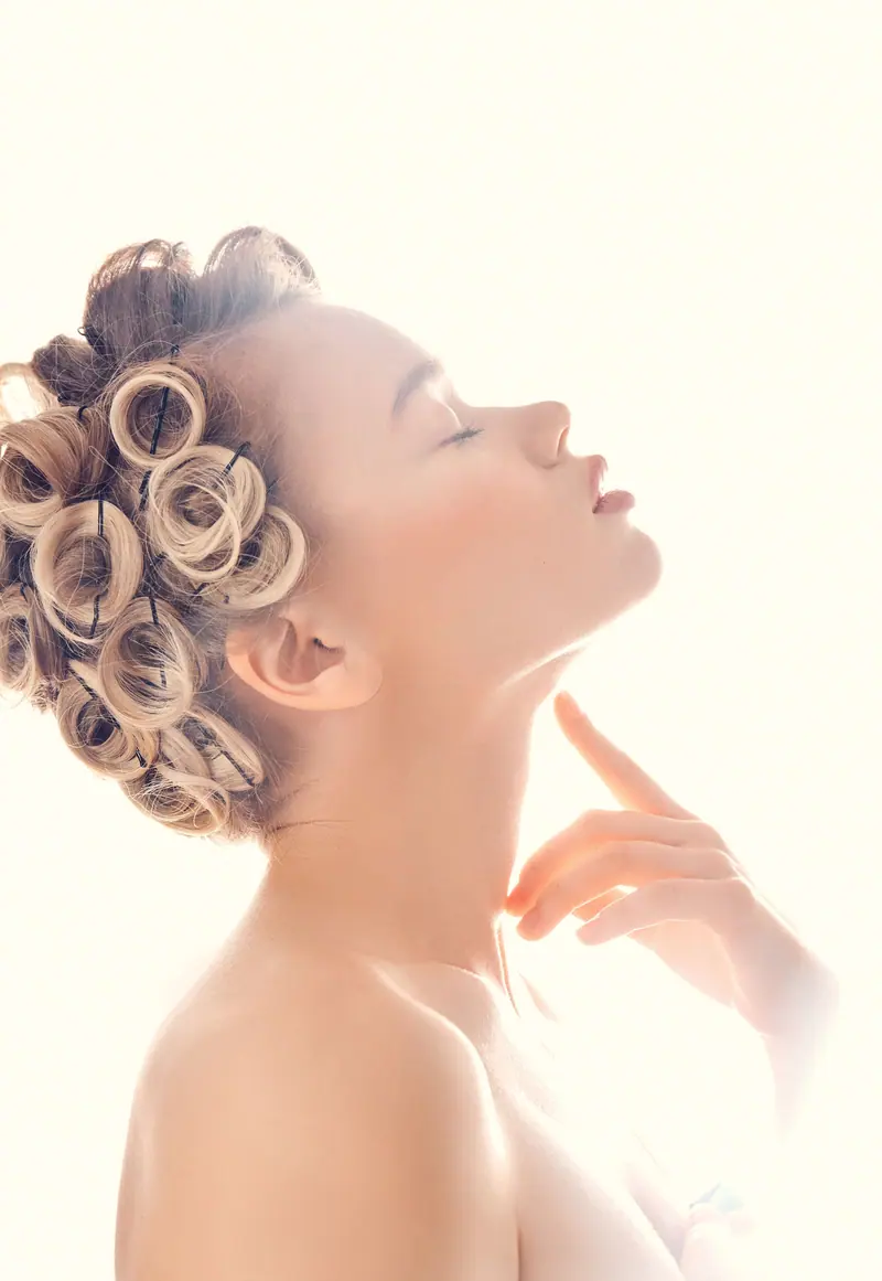 Pin curls in soft light