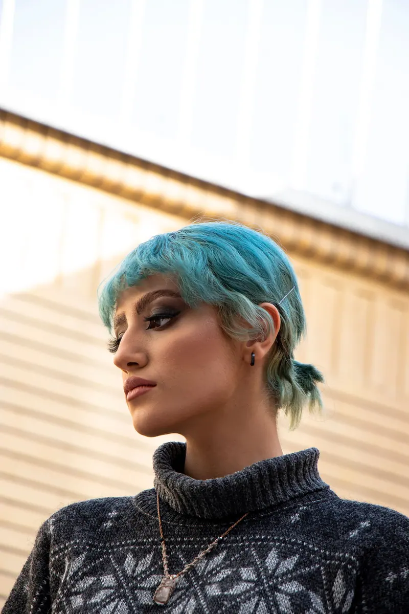 Blue hair and matching makeup