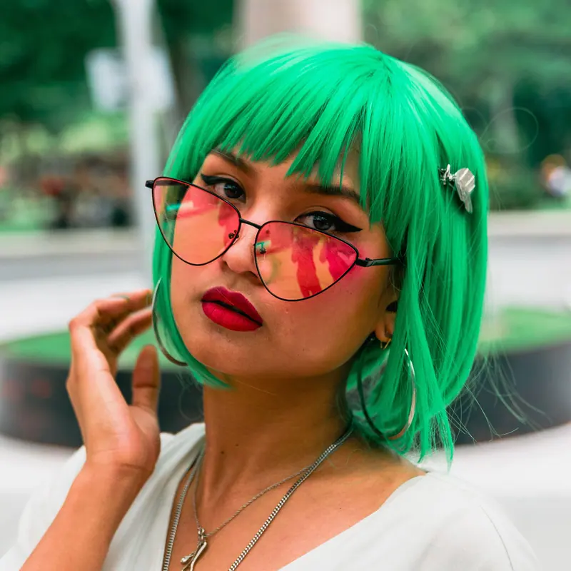 Emerald bob with a blunt fringe