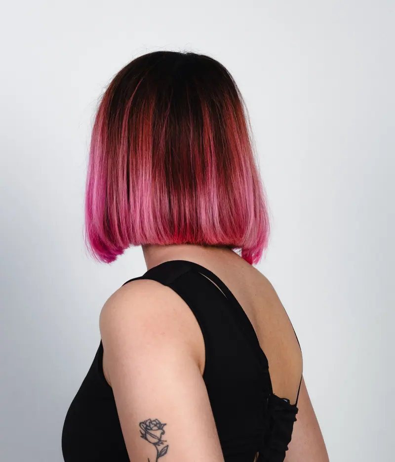 Pink bob with a rose tattoo