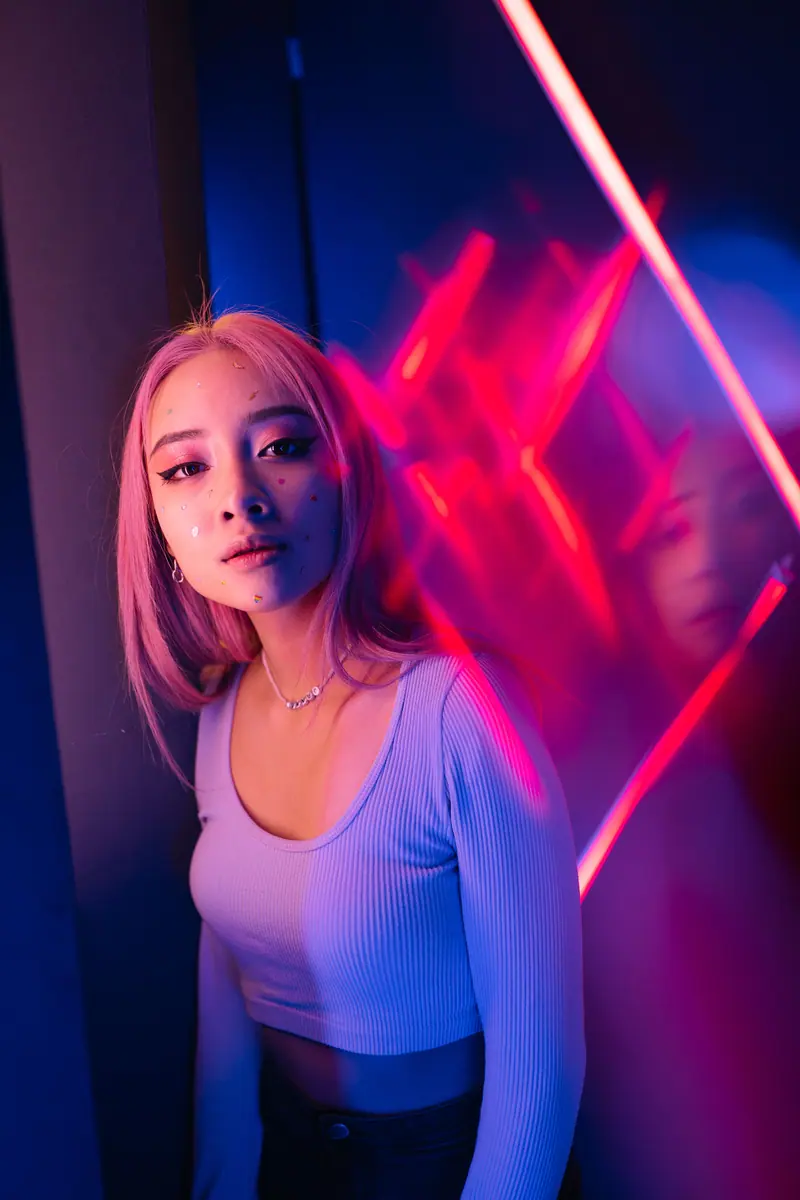 Pink hair and red neon streaks