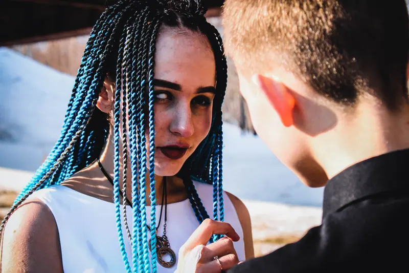 Black braids with aqua ends