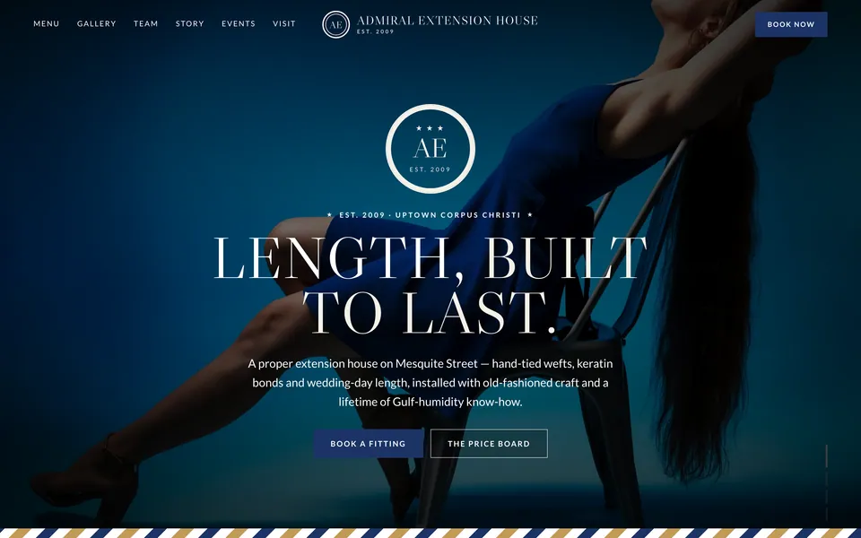 Admiral Extension House website design — classic barbershop layout
