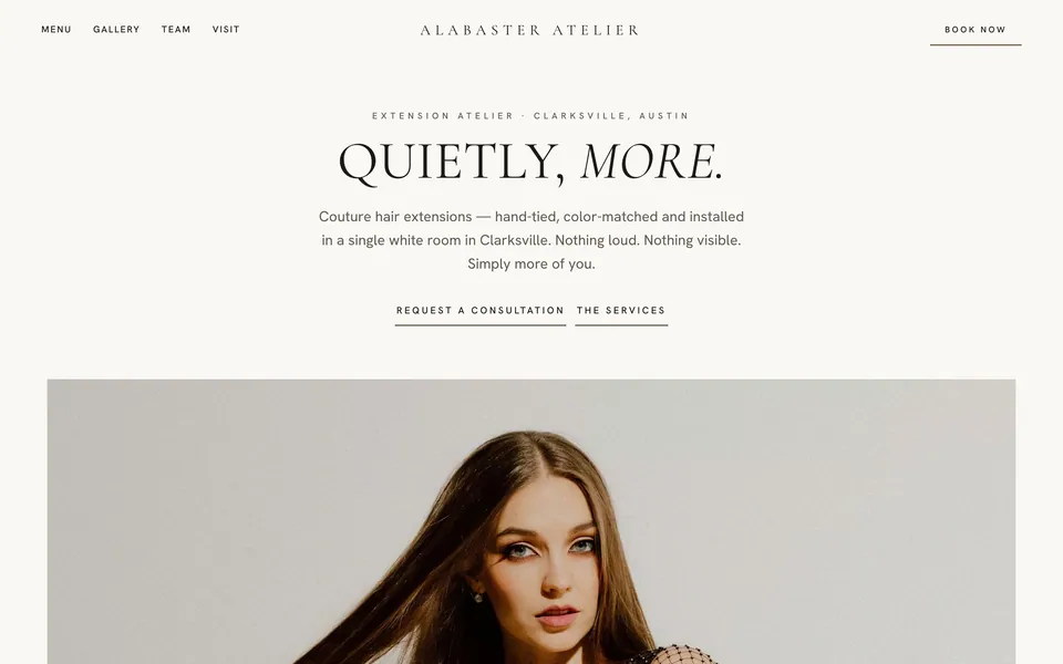 Alabaster Atelier website design — centered luxury minimal layout