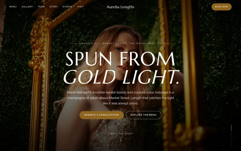 Aurelia Lengths website design — vertical-scroll story layout