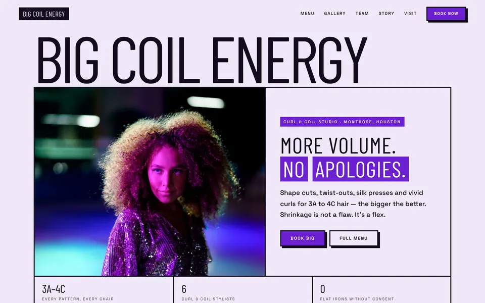 Big Coil Energy website design — bold brutalist type layout
