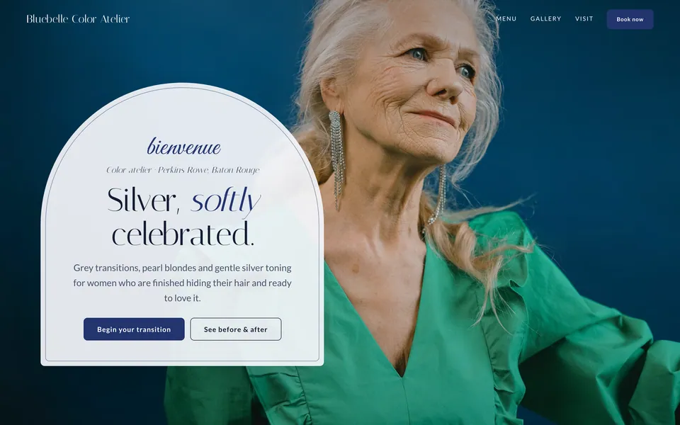 Bluebelle Color Atelier website design — soft romantic serif layout