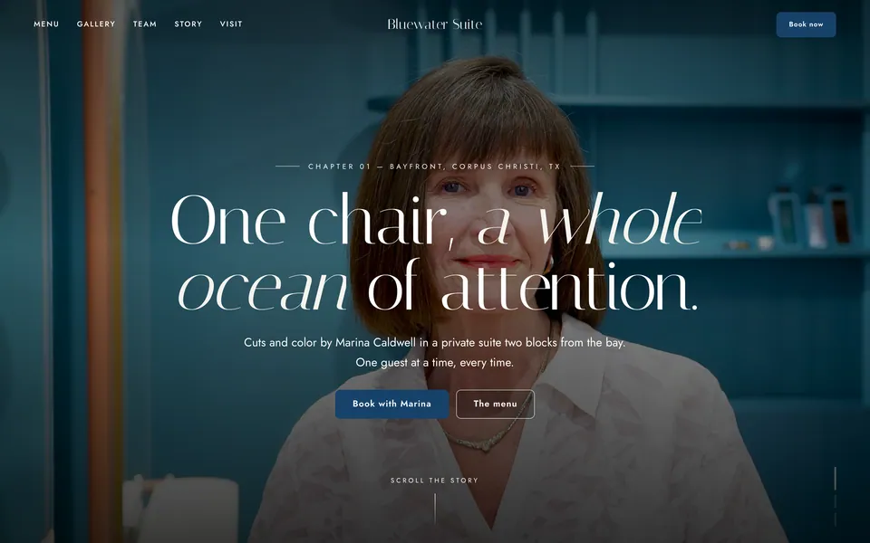 Bluewater Suite website design — vertical-scroll story layout