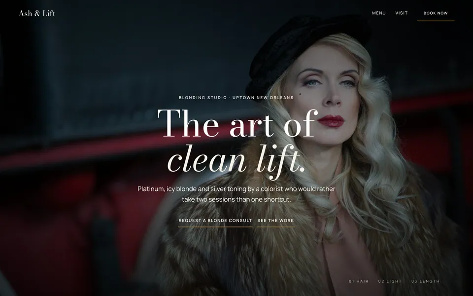 Ash & Lift website design — dark moody gallery layout