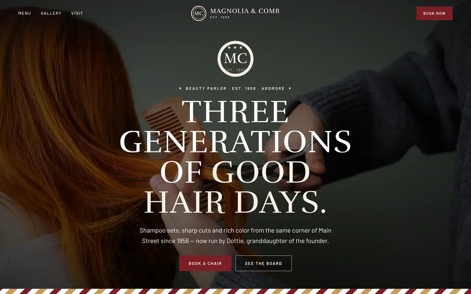 Magnolia & Comb website design — classic barbershop layout