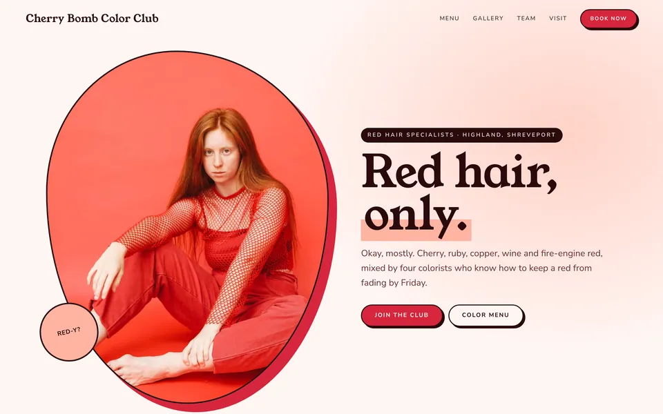 Cherry Bomb Color Club website design — bright & playful layout