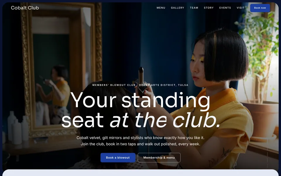 Cobalt Club website design — stacked image cards layout