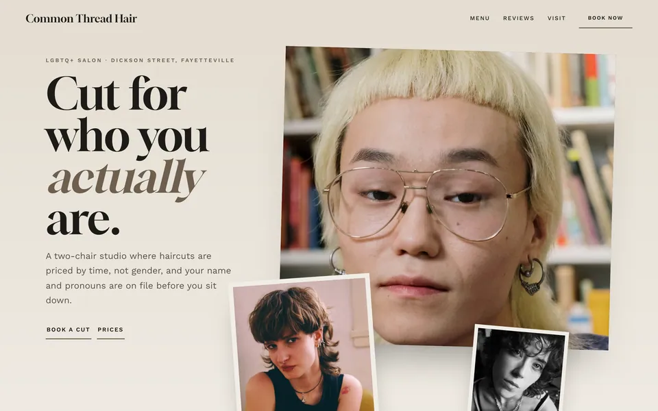 Common Thread Hair website design — asymmetric collage layout