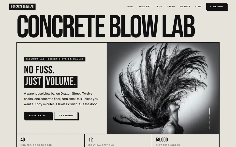 Concrete Blow Lab website design — bold brutalist type layout