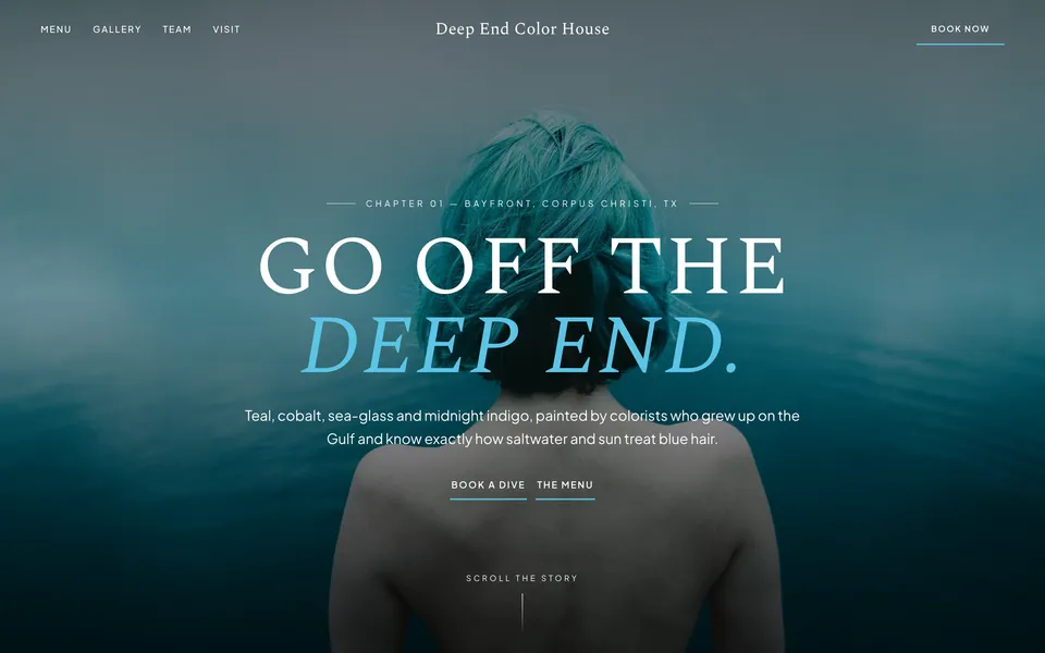 Deep End Color House website design — vertical-scroll story layout
