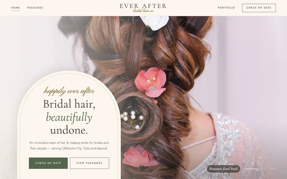 Ever After Bridal website design — soft romantic serif layout