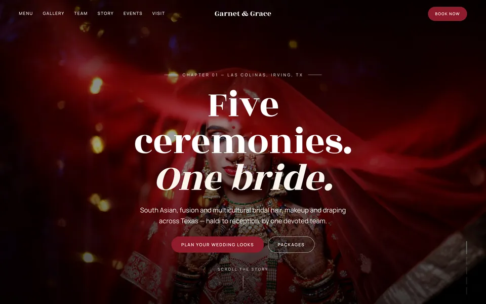 Garnet & Grace website design — vertical-scroll story layout