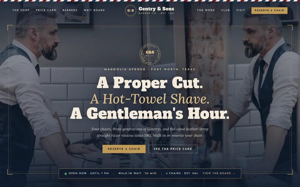 Gentry Barber Co. website design — classic barbershop layout