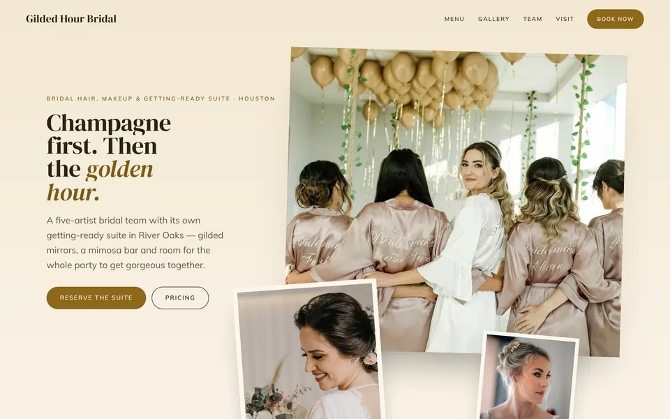 Gilded Hour Bridal website design — asymmetric collage layout