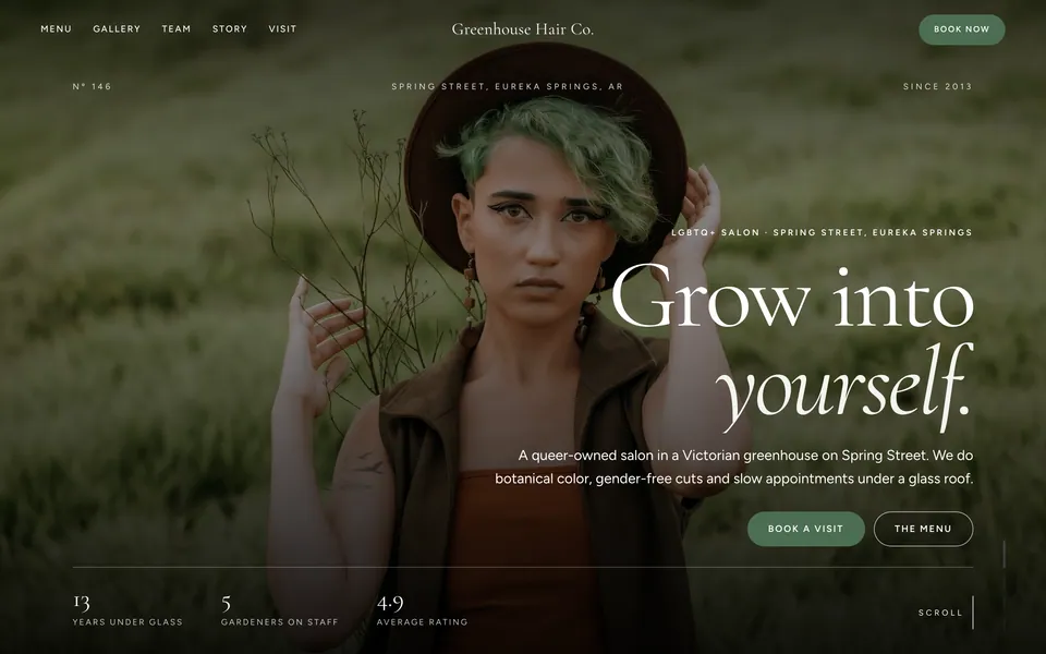 Greenhouse Hair Co. website design — full-bleed editorial layout