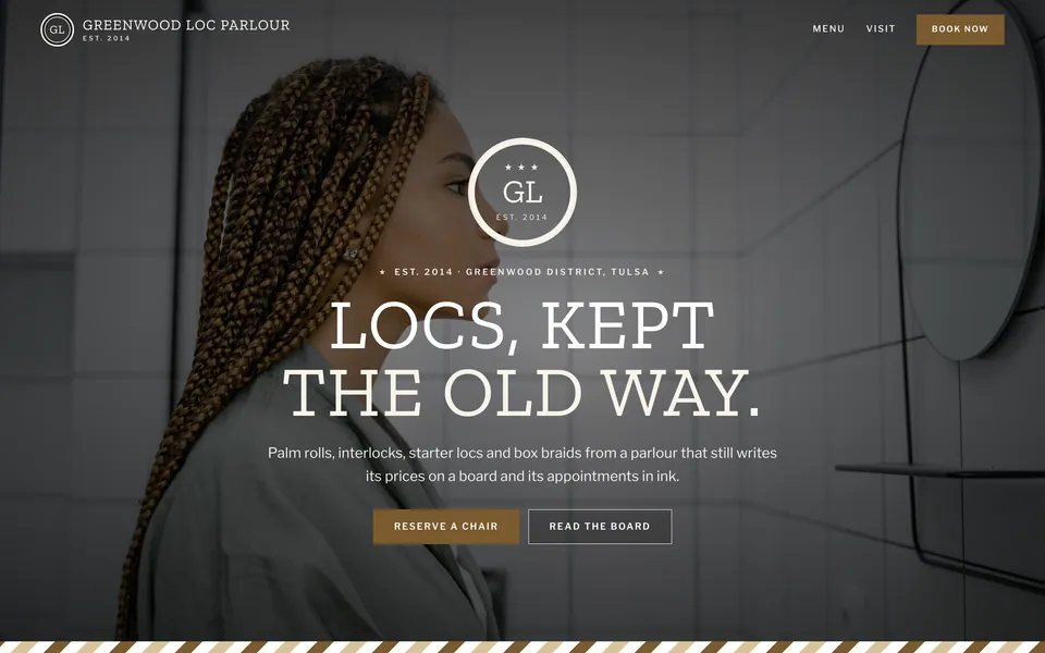 Greenwood Loc Parlour website design — classic barbershop layout