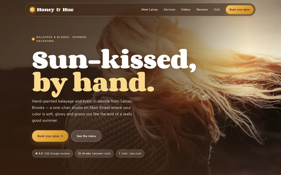 Honey & Hue website design — full-bleed editorial layout
