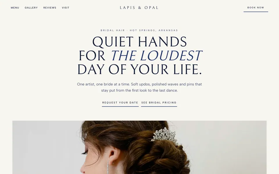Lapis & Opal website design — centered luxury minimal layout