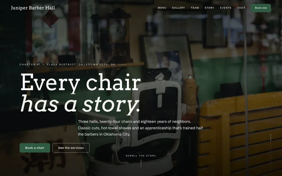 Juniper Barber Hall website design — vertical-scroll story layout