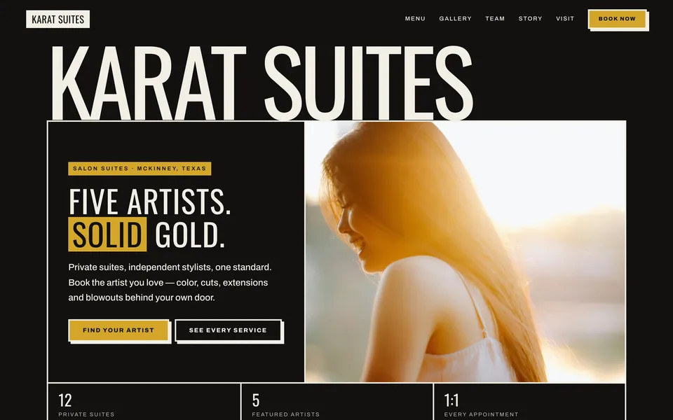 Karat Suites website design — bold brutalist type layout