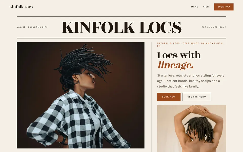 Kinfolk Locs website design — magazine grid layout