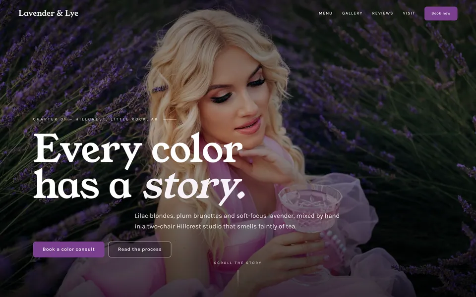 Lavender & Lye website design — vertical-scroll story layout