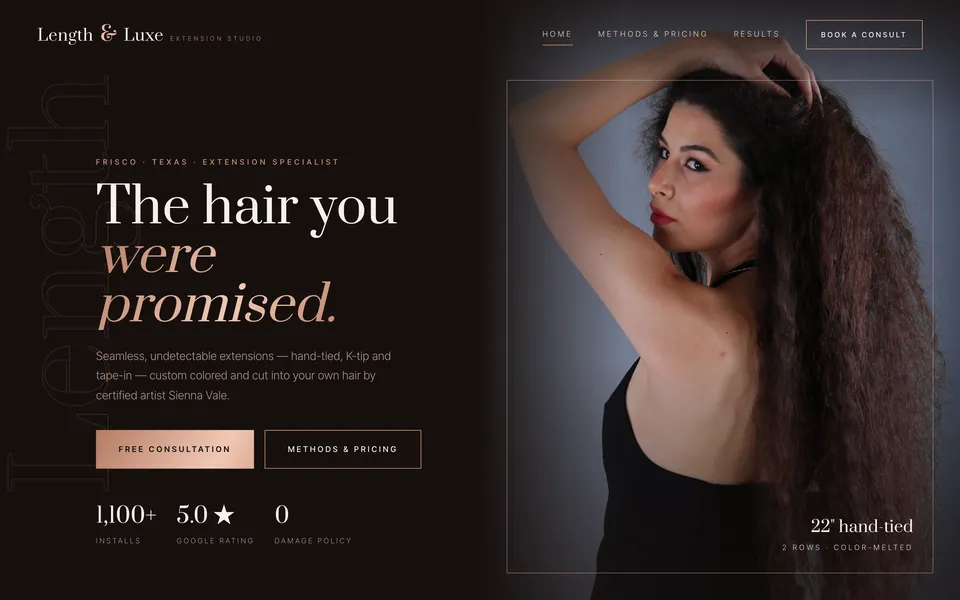 Length & Luxe website design — dark moody gallery layout