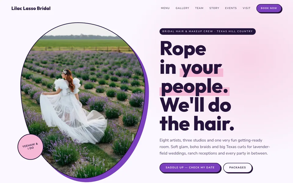 Lilac Lasso Bridal website design — bright & playful layout