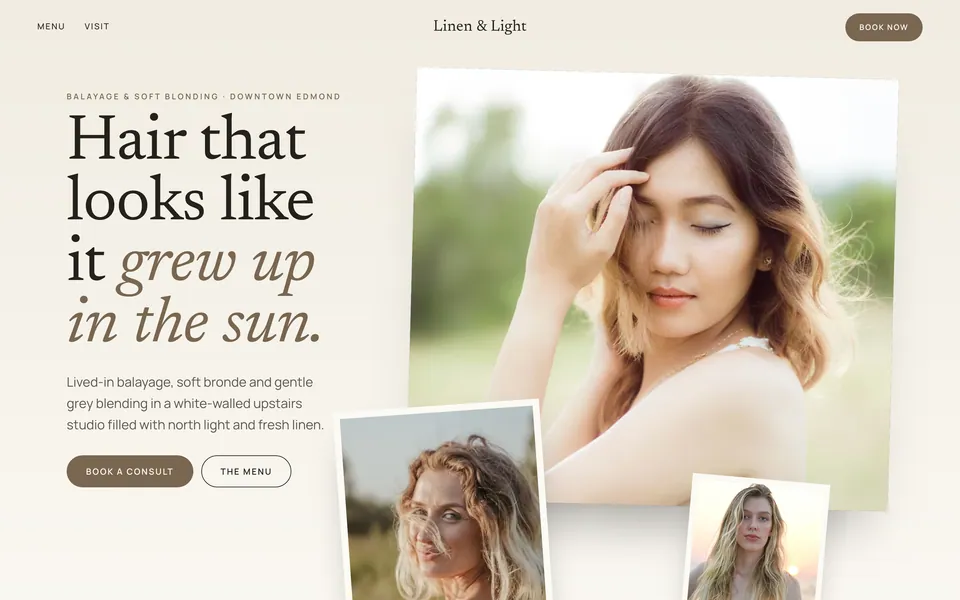 Linen & Light website design — asymmetric collage layout