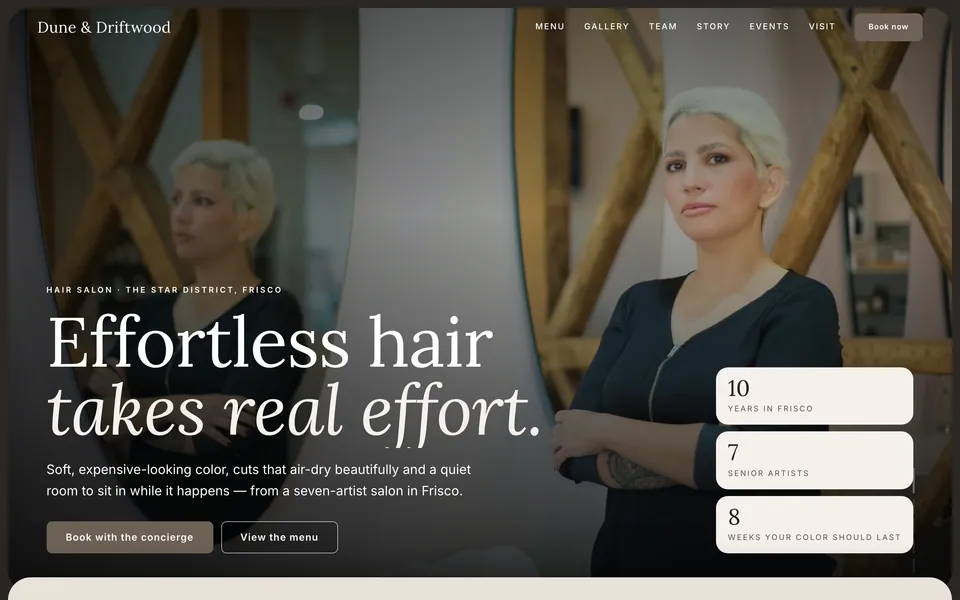 Dune & Driftwood website design — stacked image cards layout